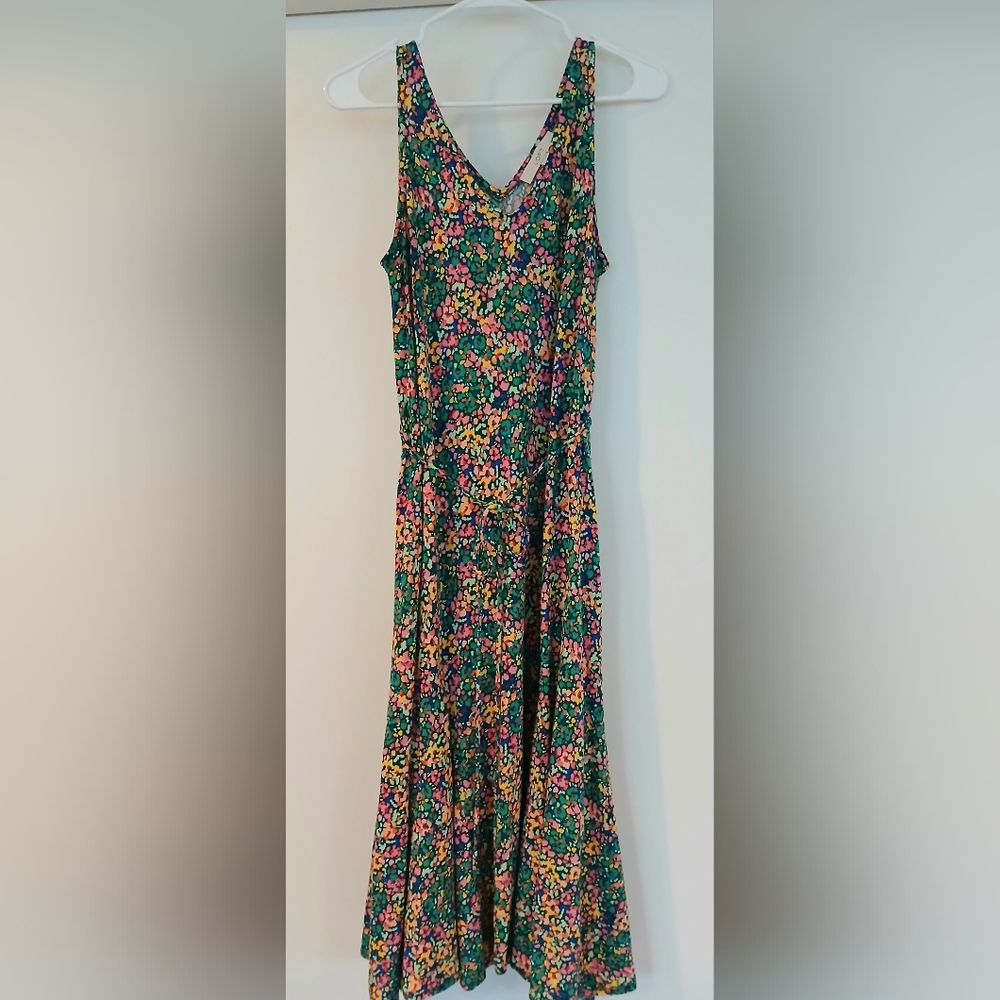 LOFT Multicolor Floral V-Neck Sleeveless Midi Dress